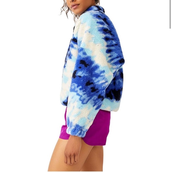 New Free People Rocky Ridge Oversized Pullover Fleece Jacket Blue Tie Dye - Picture 3 of 4